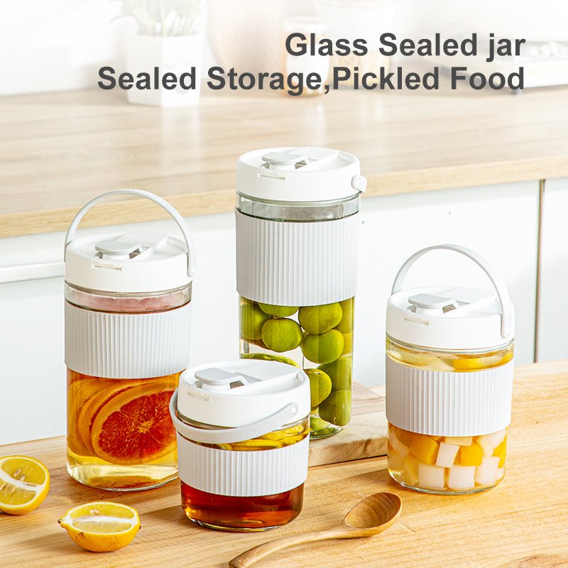 Glass Food Storage Container Pickle Fermenting Jars Creative Sealed Glass Bottle Storage Tank Transparent Mason Jar