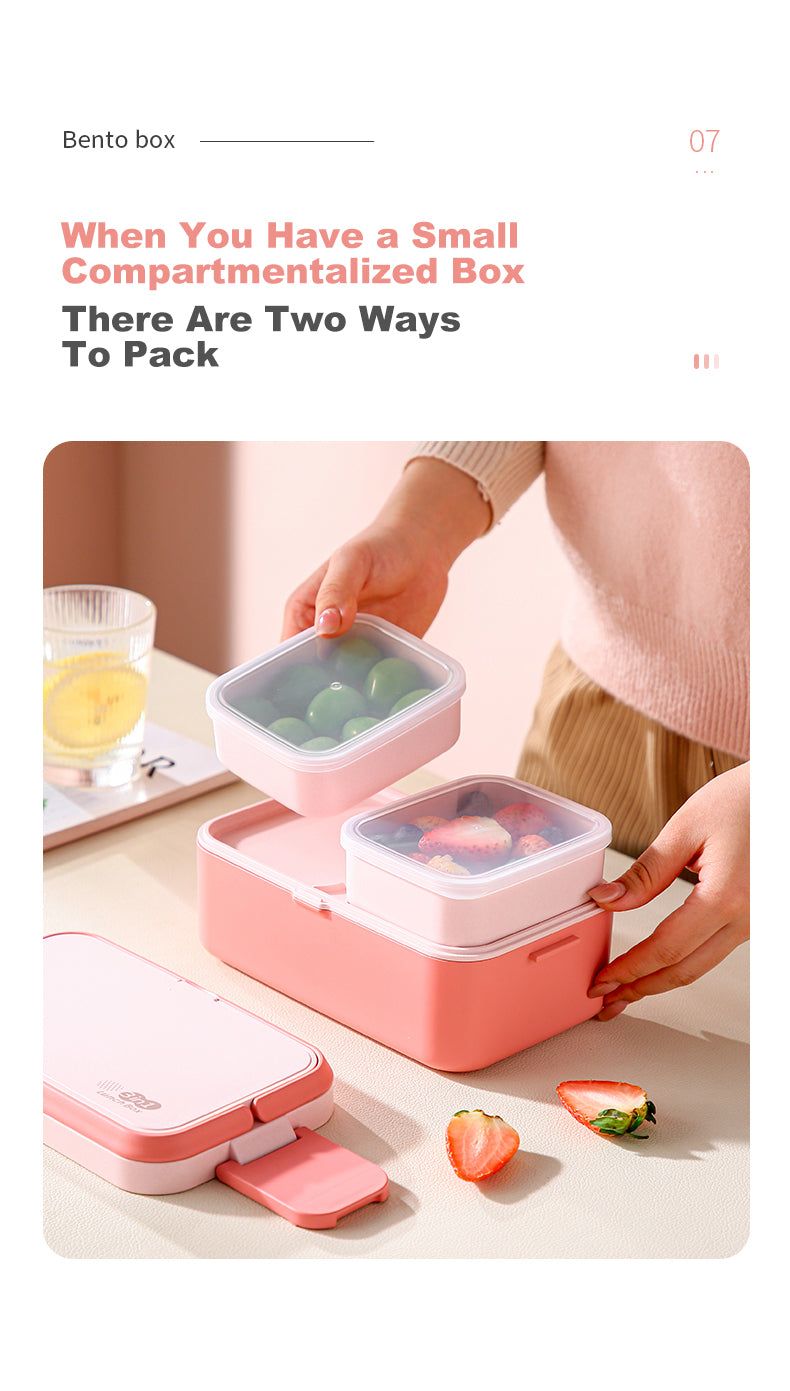 Bamboo Fiber Lunch BOX Double Layer 3 in 1 Pink Red Girl Bento BOX