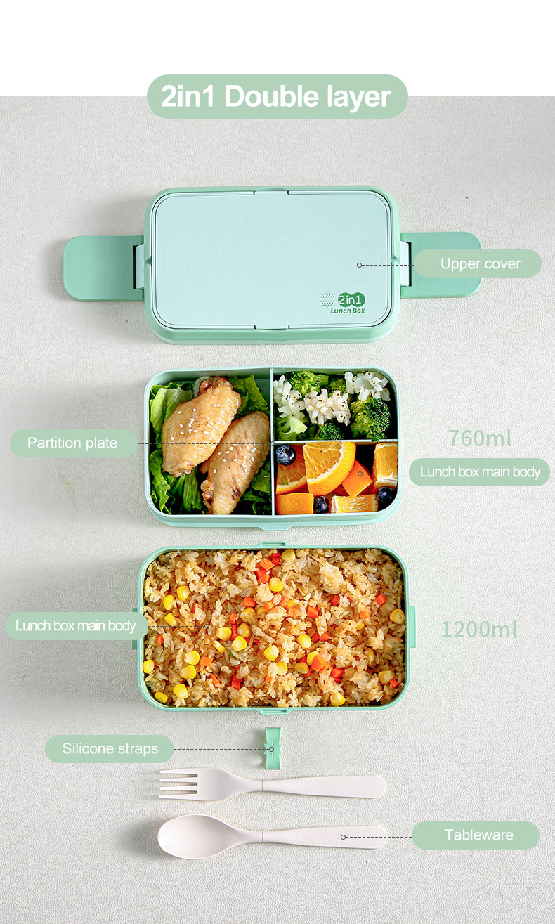 Double Layer Lunch Box Green Bamboo Fiber Bento Box