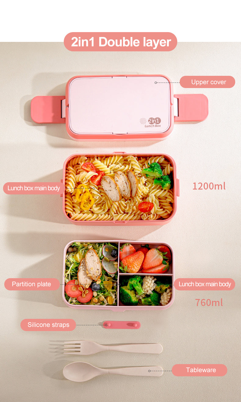 Bamboo Fiber Lunch BOX Double Layer 3 in 1 Pink Red Girl Bento BOX