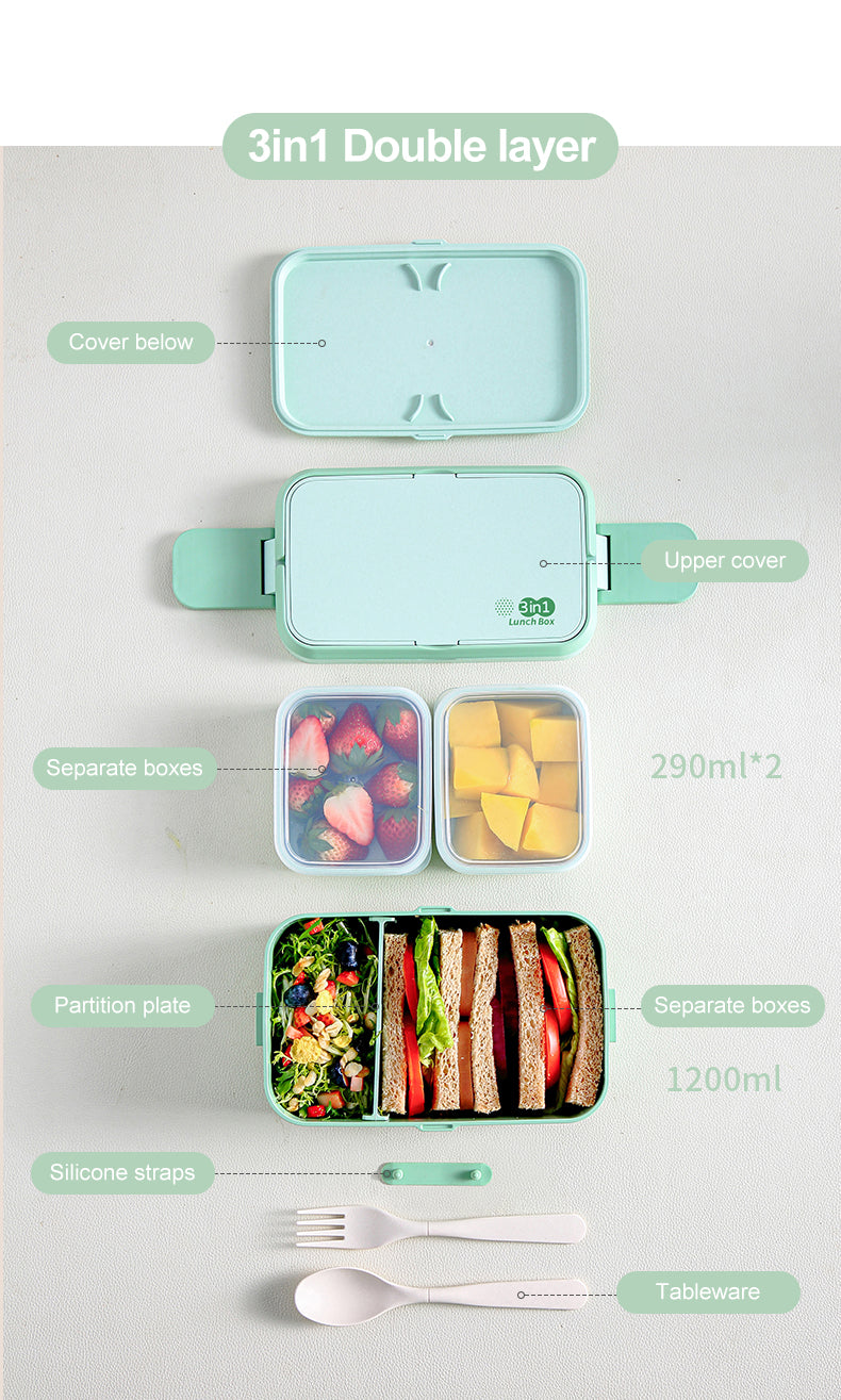 Double Layer Lunch Box Green Bamboo Fiber Bento Box