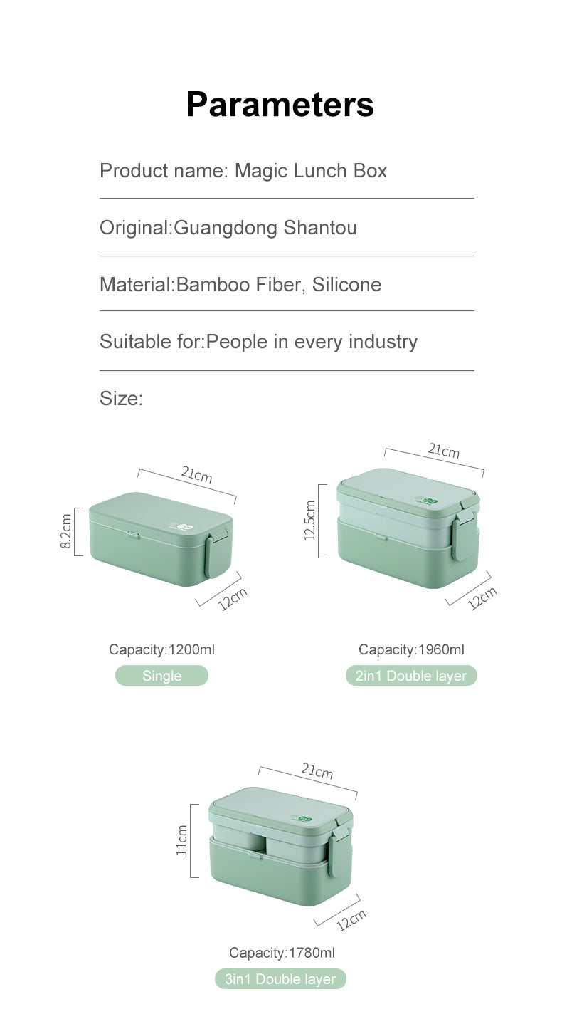 Double Layer Lunch Box Green Bamboo Fiber Bento Box
