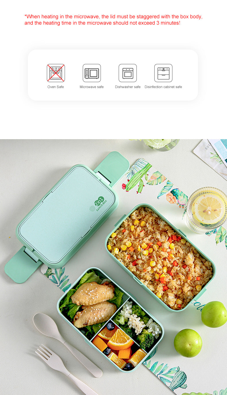 Double Layer Lunch Box Green Bamboo Fiber Bento Box