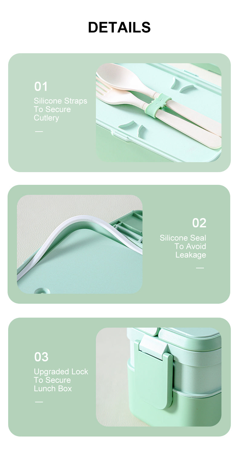 Double Layer Lunch Box Green Bamboo Fiber Bento Box