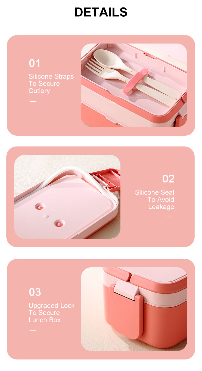 Bamboo Fiber Lunch BOX Double Layer 3 in 1 Pink Red Girl Bento BOX