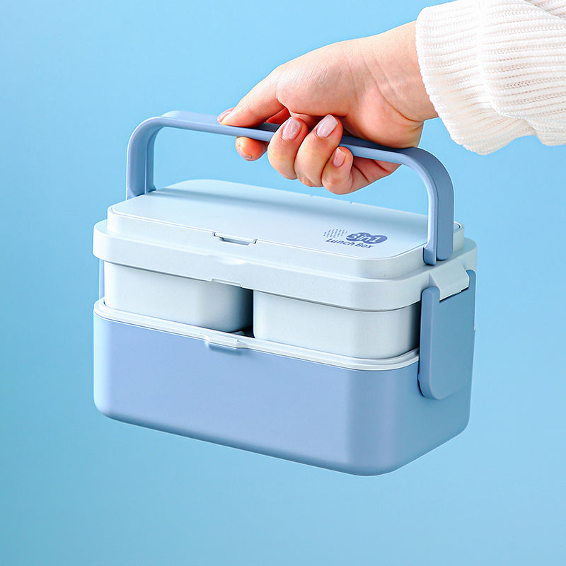 Double Layer Blue Picnic Lunch Box Bamboo Fiber Bento Box