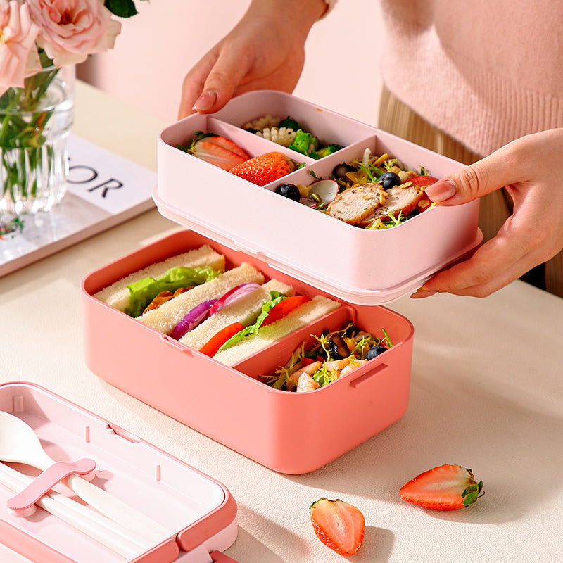 Bamboo Fiber Lunch BOX Double Layer 3 in 1 Pink Red Girl Bento BOX