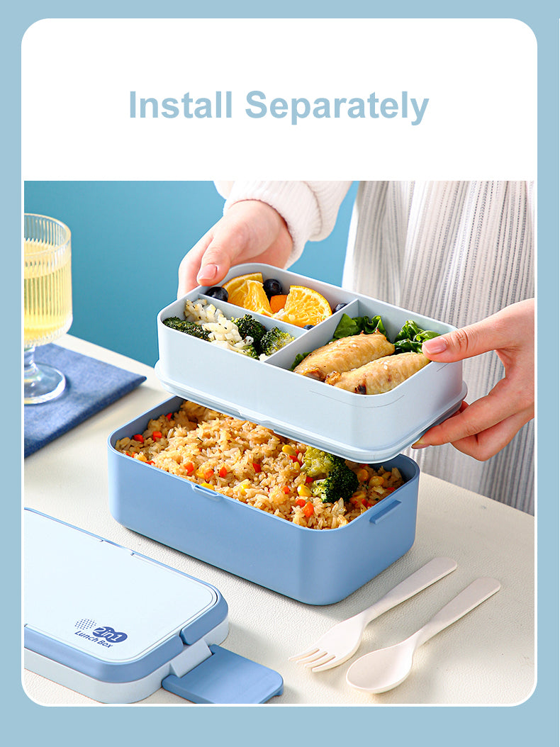 Double Layer Blue Picnic Lunch Box Bamboo Fiber Bento Box