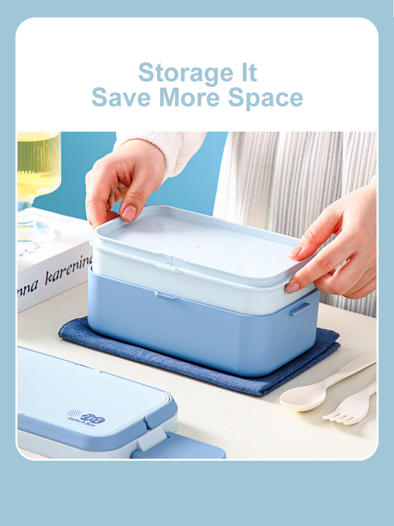 Double Layer Blue Picnic Lunch Box Bamboo Fiber Bento Box