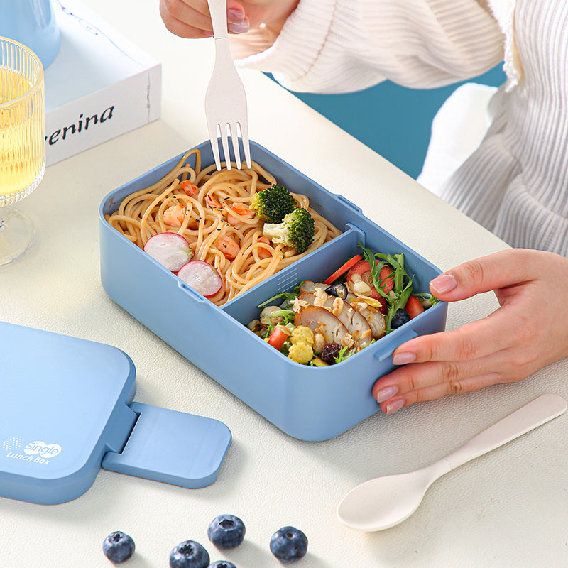 Double Layer Blue Picnic Lunch Box Bamboo Fiber Bento Box