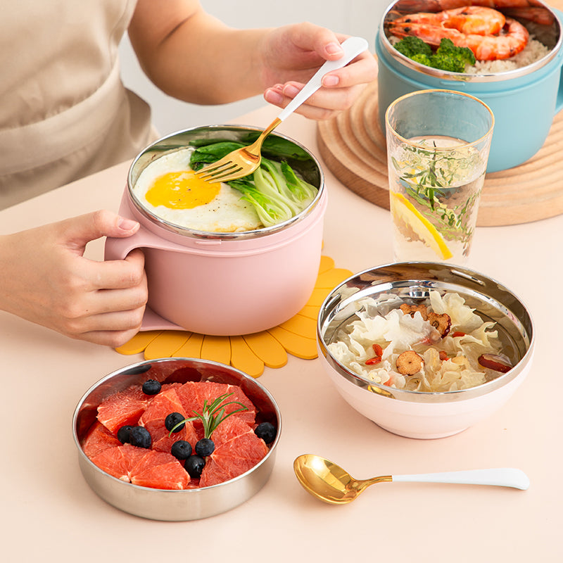 Lunch box Set Three Layer Stainless Steel Bowl Dish Cup for Meal, Soup, Snack, Salad, Sandwich, Drinks, Leftovers