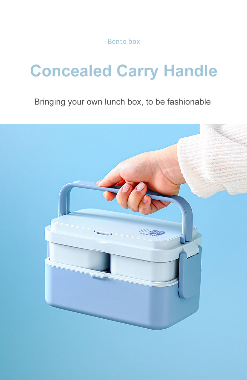 Double Layer Blue Picnic Lunch Box Bamboo Fiber Bento Box