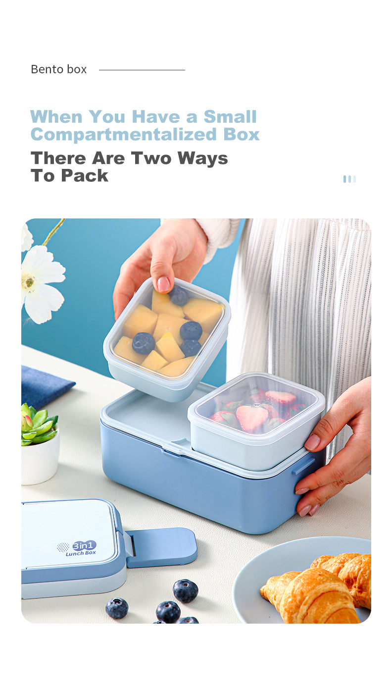 Double Layer Blue Picnic Lunch Box Bamboo Fiber Bento Box