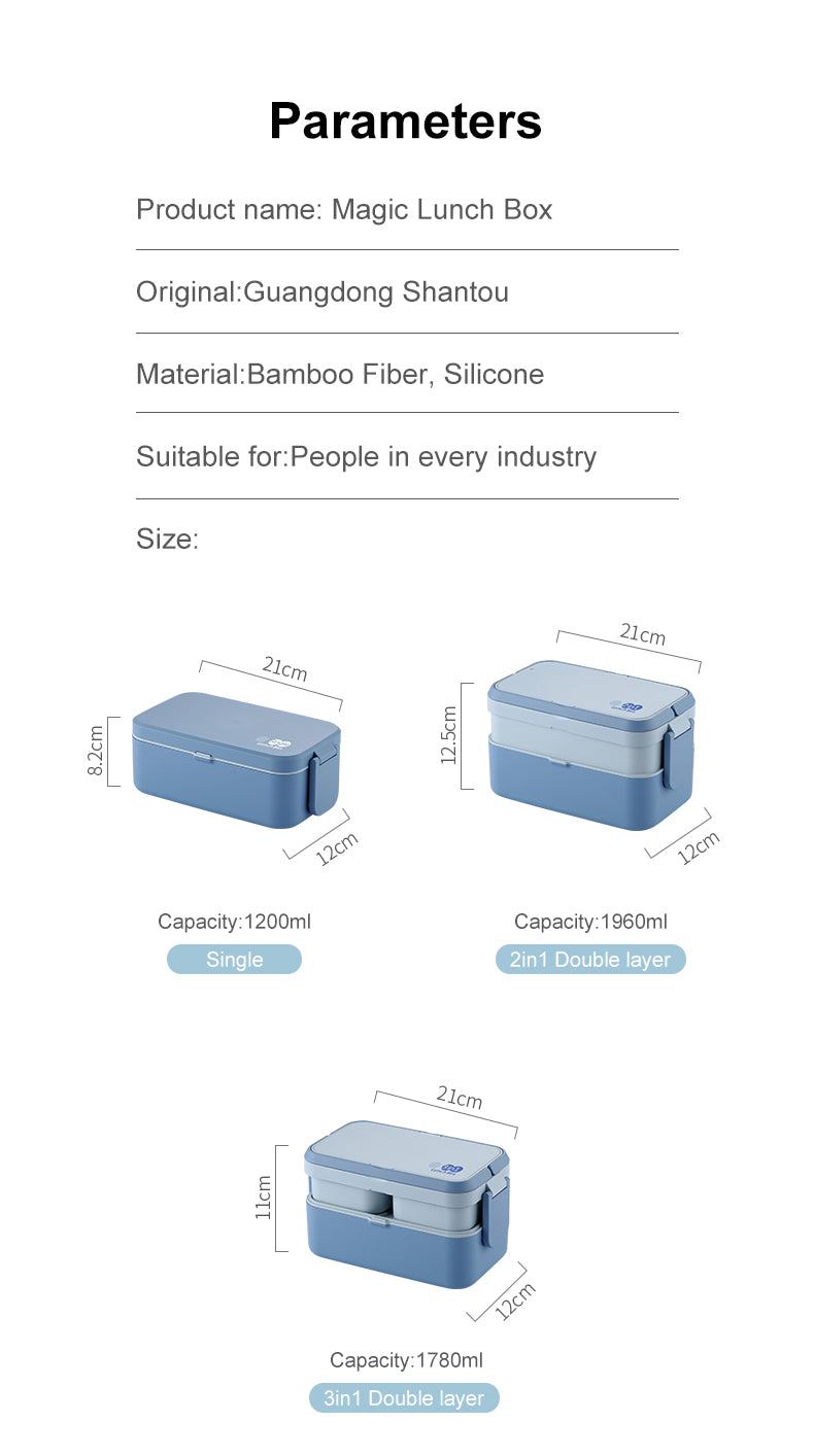 Double Layer Blue Picnic Lunch Box Bamboo Fiber Bento Box