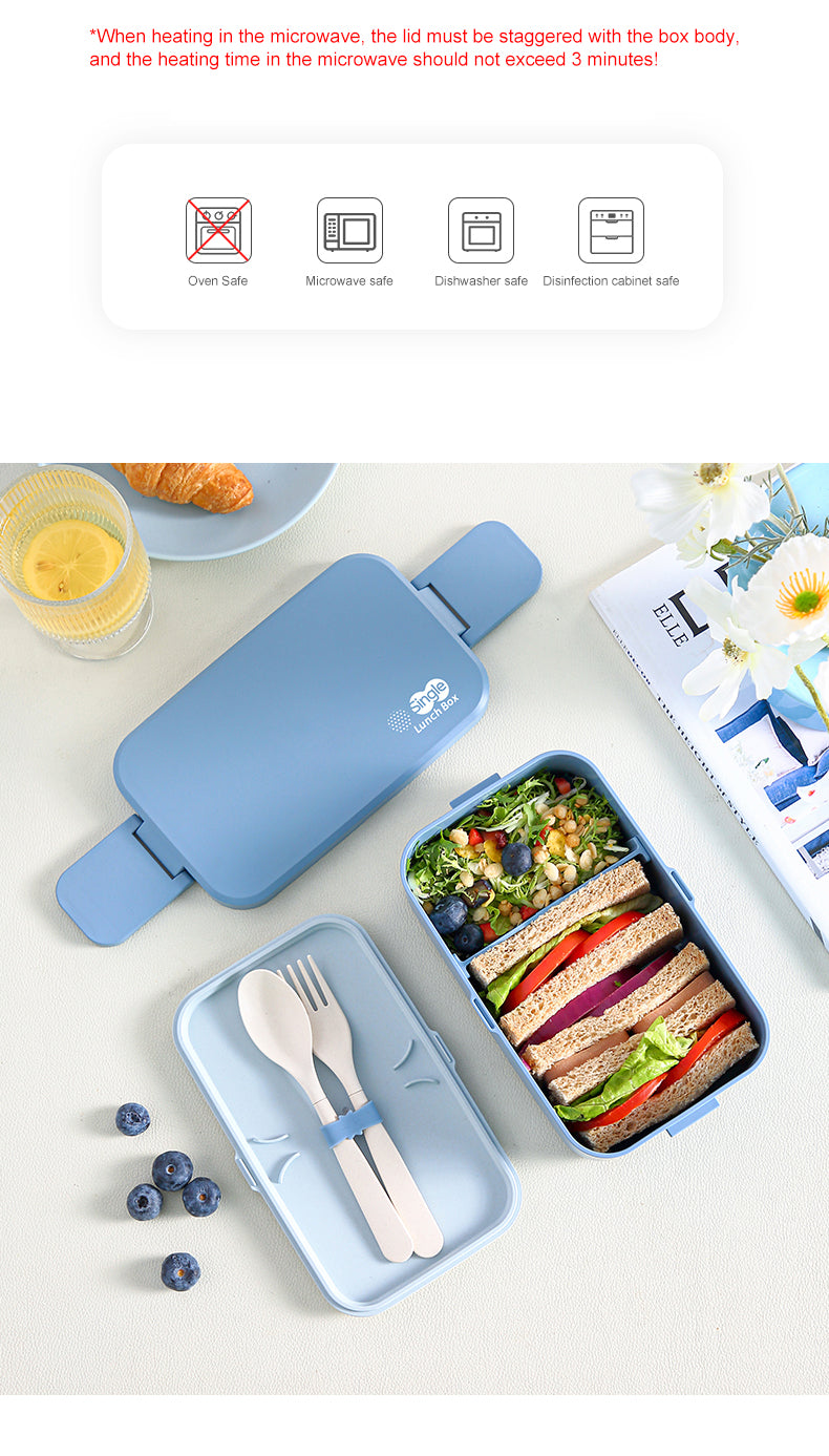 Double Layer Blue Picnic Lunch Box Bamboo Fiber Bento Box