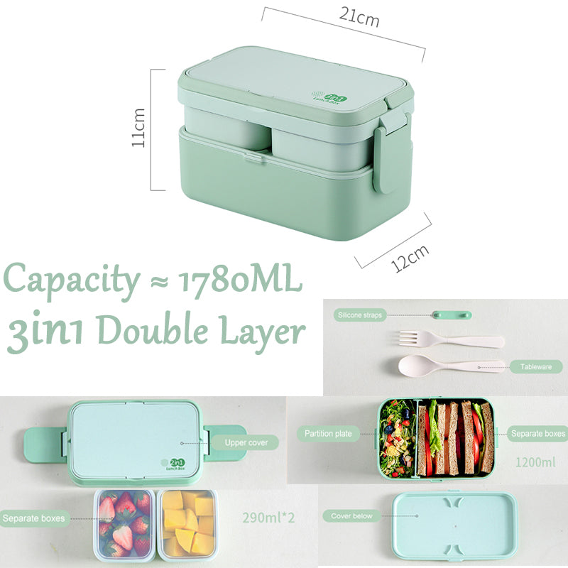 Double Layer Lunch Box Green Bamboo Fiber Bento Box