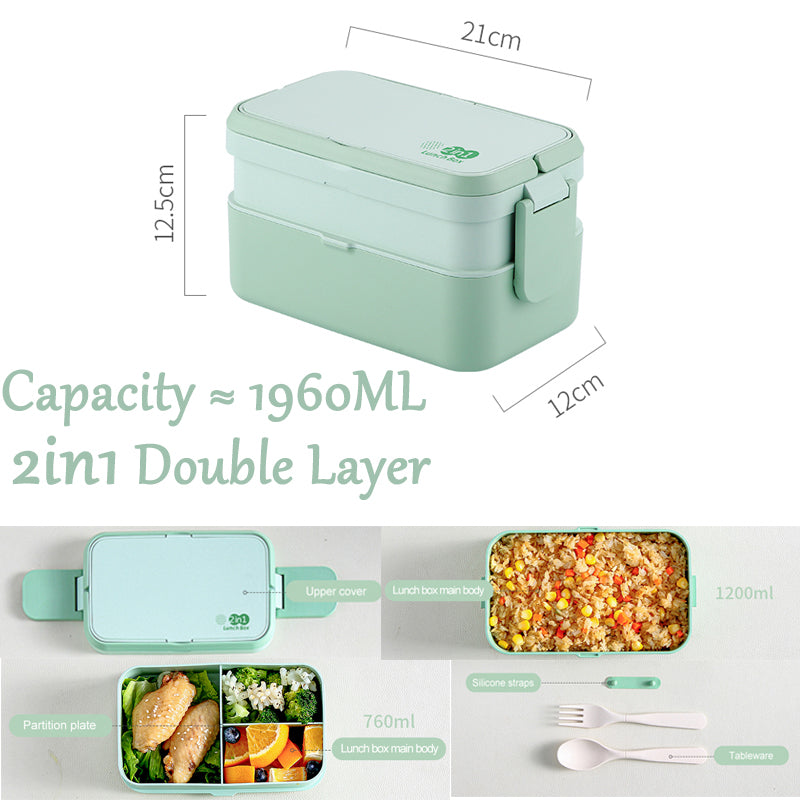 Double Layer Lunch Box Green Bamboo Fiber Bento Box