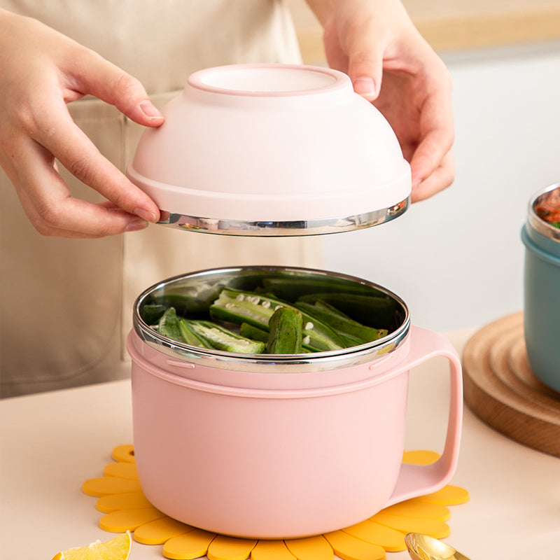Lunch box Set Three Layer Stainless Steel Bowl Dish Cup for Meal, Soup, Snack, Salad, Sandwich, Drinks, Leftovers