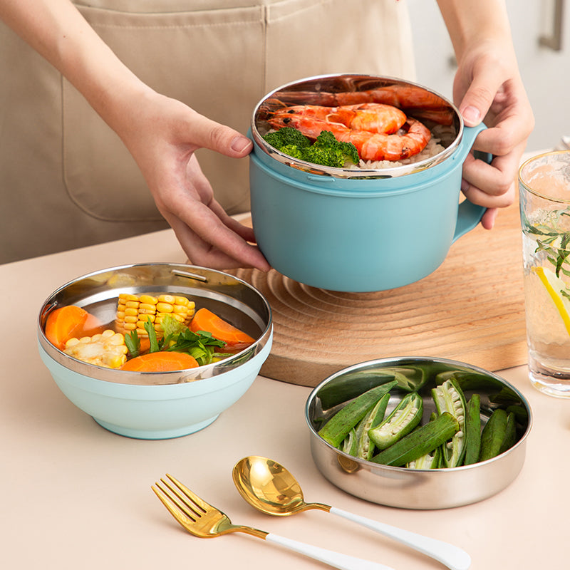 Lunch box Set Three Layer Stainless Steel Bowl Dish Cup for Meal, Soup, Snack, Salad, Sandwich, Drinks, Leftovers