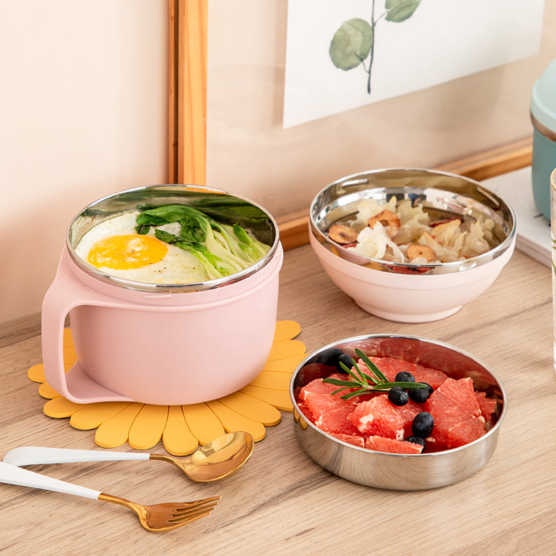 Lunch box Set Three Layer Stainless Steel Bowl Dish Cup for Meal, Soup, Snack, Salad, Sandwich, Drinks, Leftovers