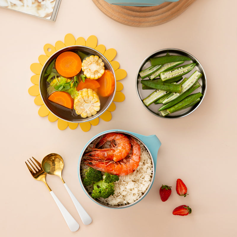 Lunch box Set Three Layer Stainless Steel Bowl Dish Cup for Meal, Soup, Snack, Salad, Sandwich, Drinks, Leftovers