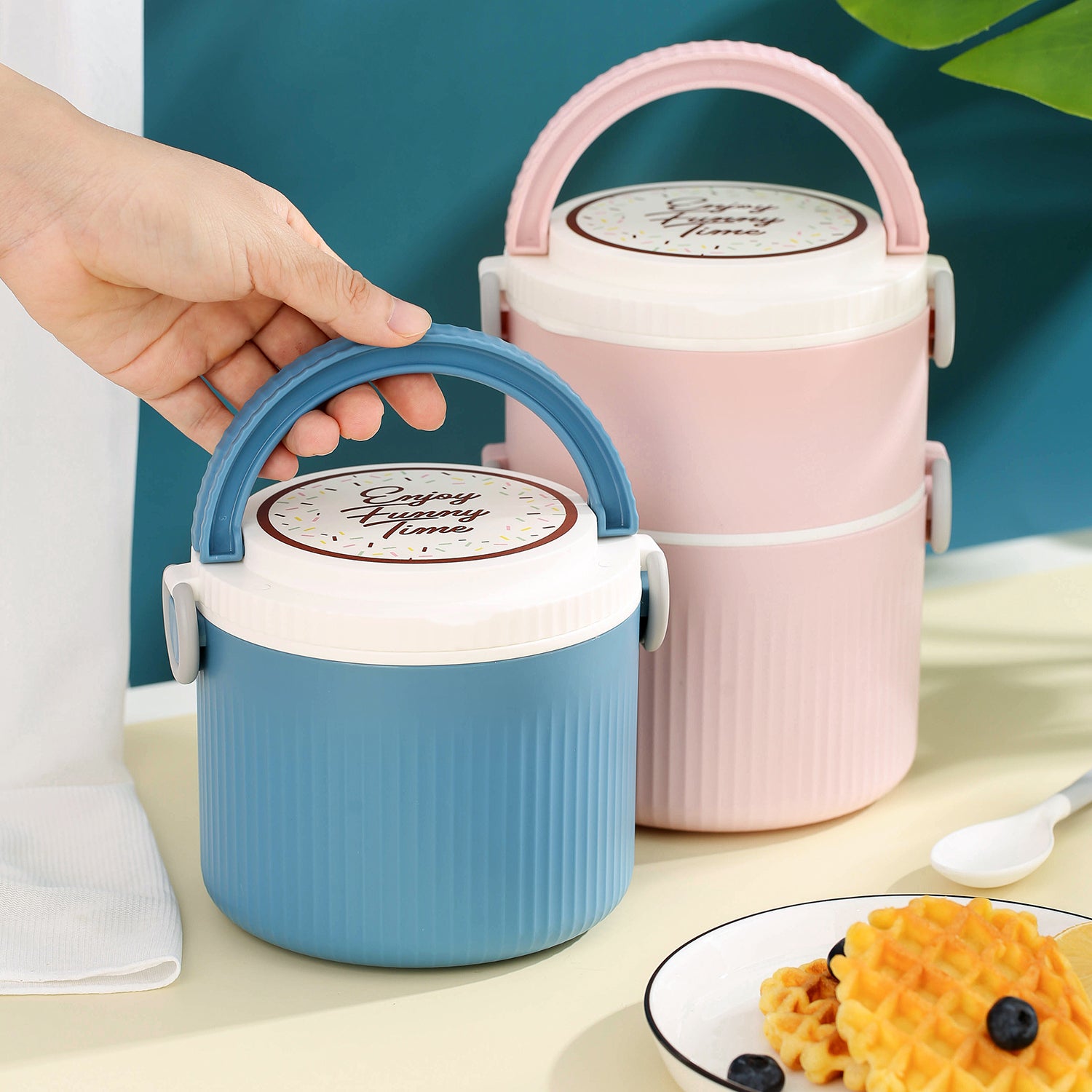 Double Layer Stainess Steel Lunch Box With Spoon Food Fresh Storage Jar Container Stackable Kid School Office Picnic