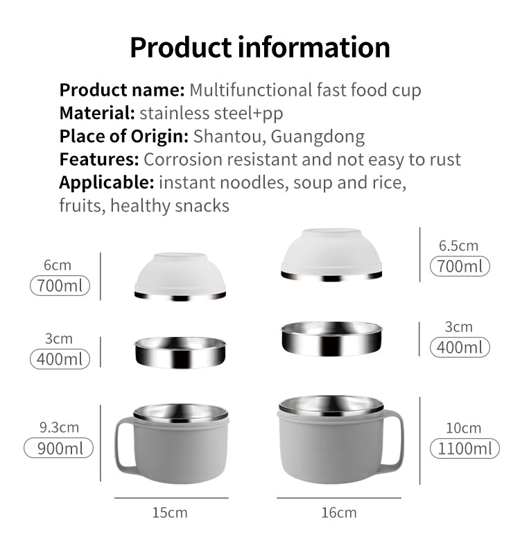 Lunch box Set Three Layer Stainless Steel Bowl Dish Cup for Meal, Soup, Snack, Salad, Sandwich, Drinks, Leftovers