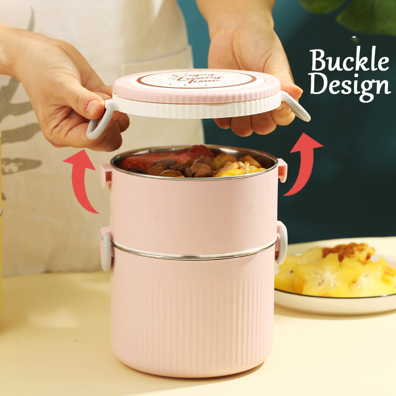 Double Layer Stainess Steel Lunch Box With Spoon Food Fresh Storage Jar Container Stackable Kid School Office Picnic
