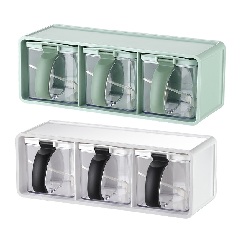 Wall Hanging Spice Rack Organizer Seasoning Box with Spoon Household Kitchen Sugar Bowl Salt Shaker Seasoning Storage Container Set