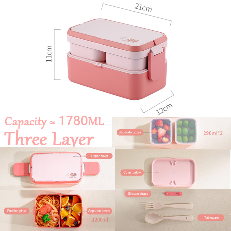Bamboo Fiber Lunch BOX Double Layer 3 in 1 Pink Red Girl Bento BOX