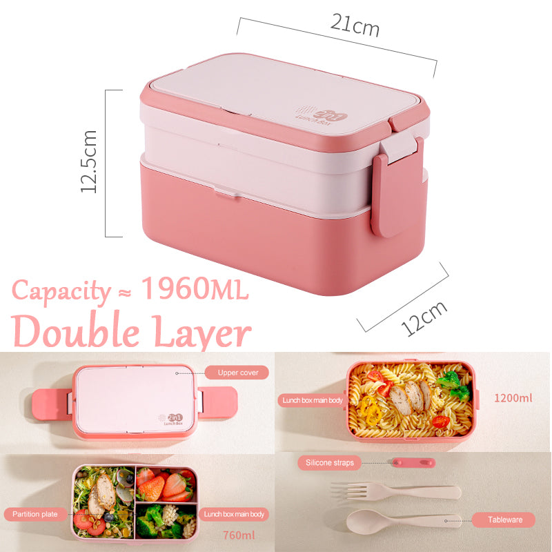 Bamboo Fiber Lunch BOX Double Layer 3 in 1 Pink Red Girl Bento BOX