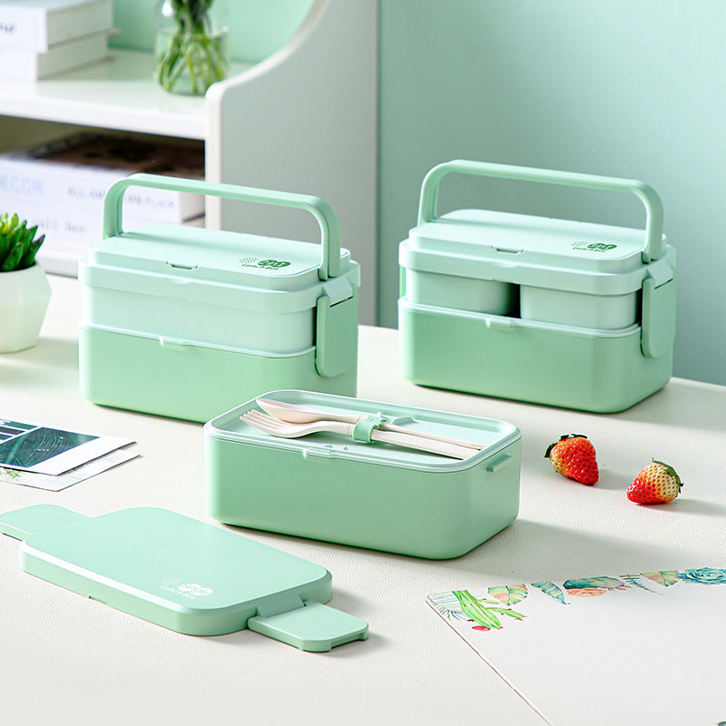 Double Layer Lunch Box Green Bamboo Fiber Bento Box