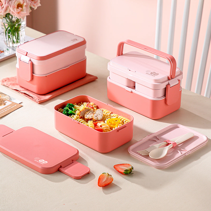 Bamboo Fiber Lunch BOX Double Layer 3 in 1 Pink Red Girl Bento BOX