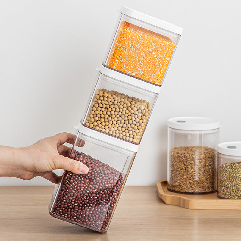 METKA Sealed Storage Jar AS Food Storage Jars Square Airtight Stackabler Plastic Transparent kitchen Tool organizer container set