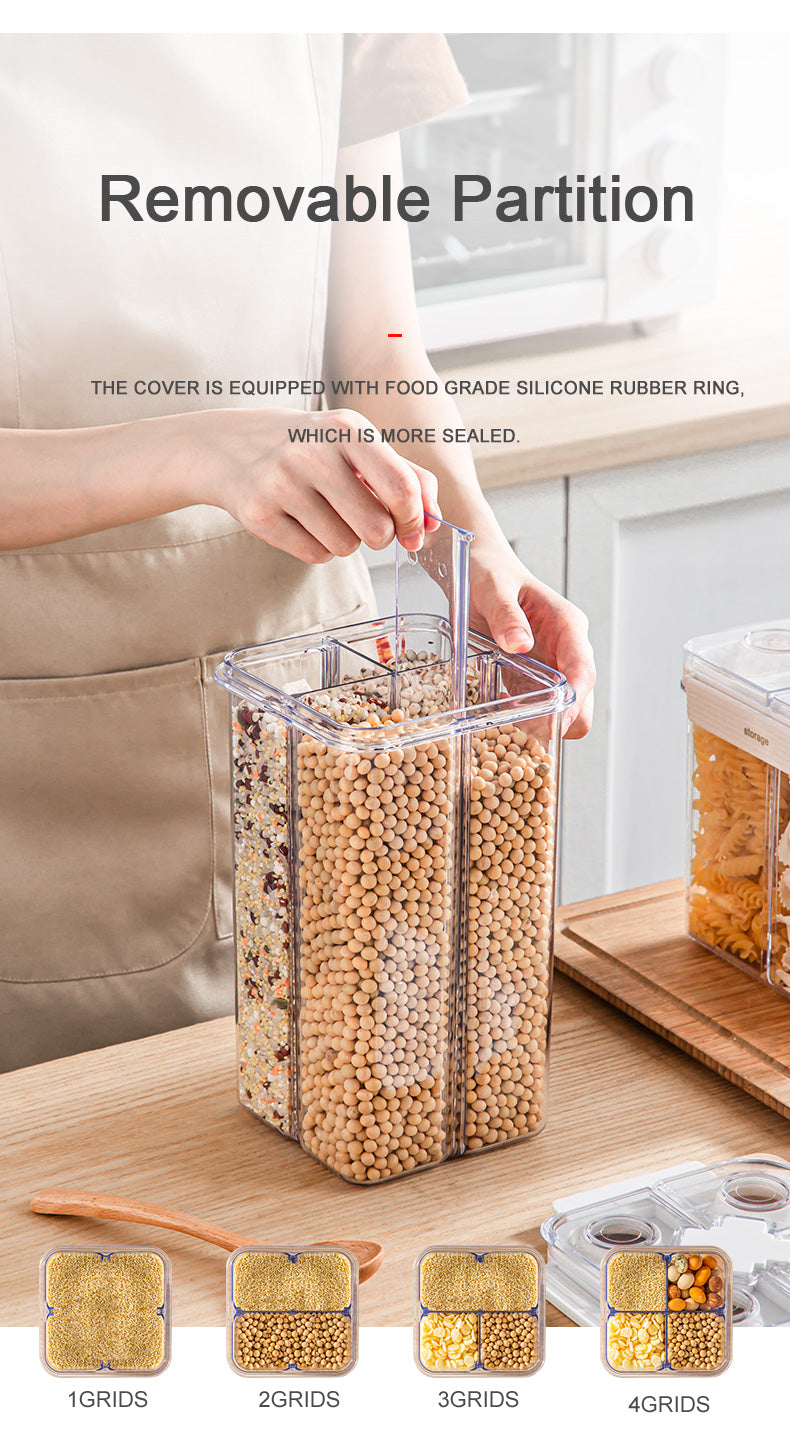 METKA Gaid Food Storage Container, Kitchen Organizer Bulk Classified Container for Moisture Proof Rice Buckets Cereal Noodle Storage